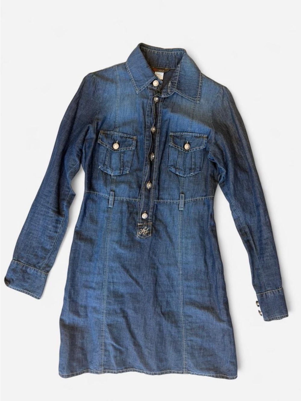 Liu Jo Blue Denim Long-Sleeve Shirt Dress